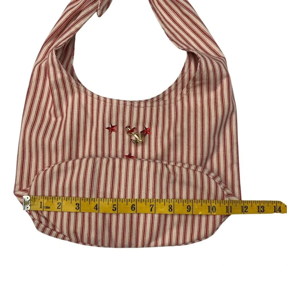 Striped Hobo Bag Red White Nautical‎ Anchor Stars Tie Strap Shoulder Bag